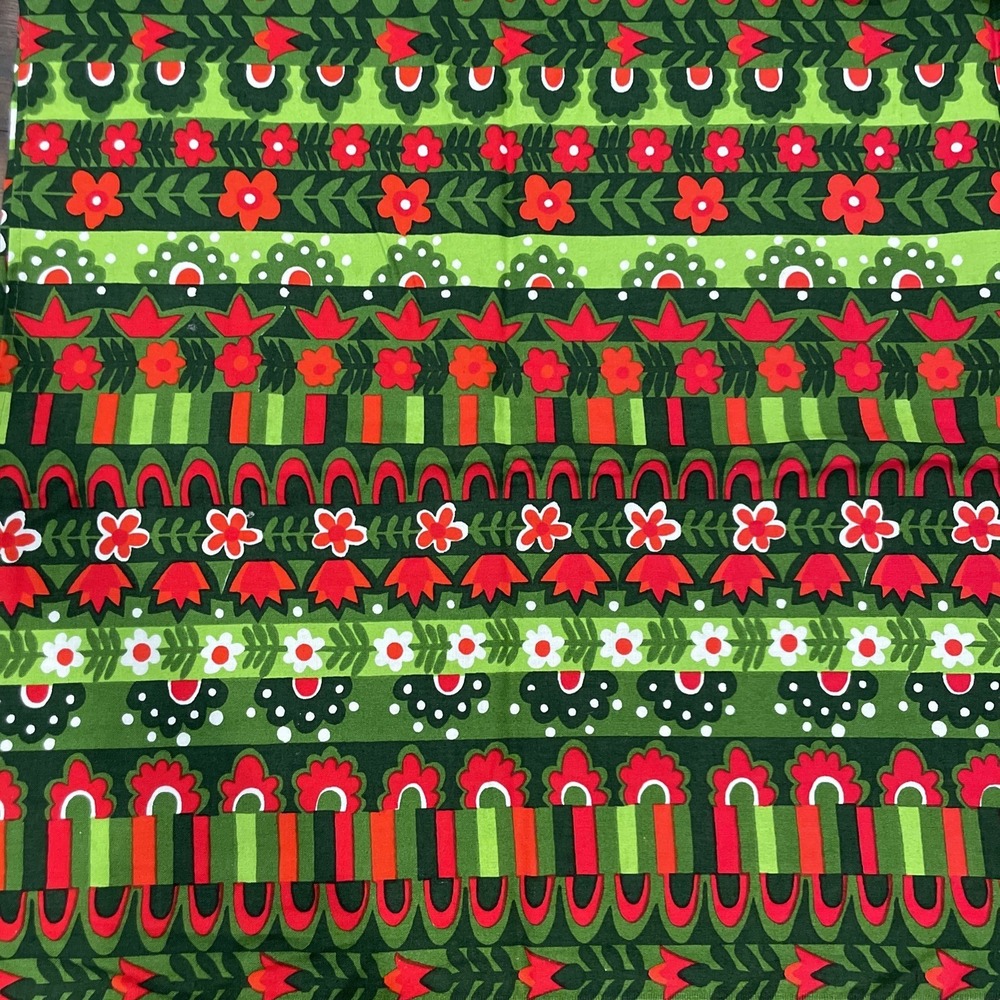 Vintage 70s Vera Neumann Tablecloth Handmade Psychedelic Floral Green 50"X51"